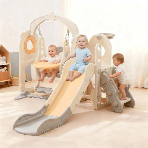 6 in 1 Toddler Slide and Swing Set,Playground Indoor Outdoor Playsets Slide Freestanding Kids Slide Climber Playset Sturdy Baby Slide for Age 1-5