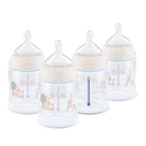 NUK First Choice Smooth Flow Anti-Colic Bottle, Peach, 10 oz. Baby Bottle with SafeTemp Temperature Indicator, Newborn Essentials, 4-Pack