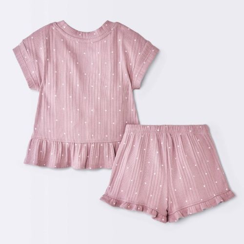 Baby Girls' 2pc Polka Dot Peplum T-Shirt and Ruffle Shorts Set - Cloud Island™ Lilac Purple Newborn