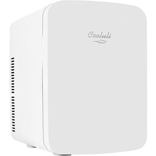 Cooluli 15L Mini Fridge for Bedroom, Car, Office Desk & College Dorm - 12V Portable Cooler & Warmer for Food, Drinks, Skincare - AC/DC Small Refrigerator with Glass Front, White