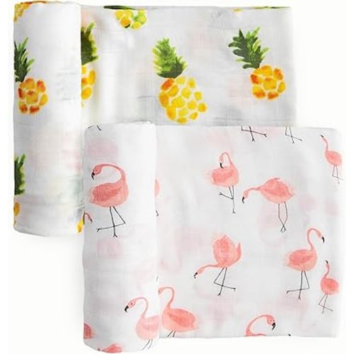 Little Unicorn Cotton Muslin Swaddle Blanket Set of 2, 100% Cotton, Large 47 x 47, Pink Ladies
