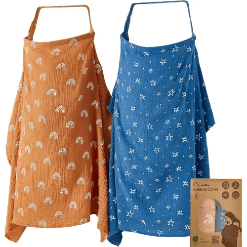 2 Pack Nursing Covers 100% Cotton Breastfeeding Cover Privacy Muslin Large Nursing Scarf Gift Set (Starry Rainbow Gradient)