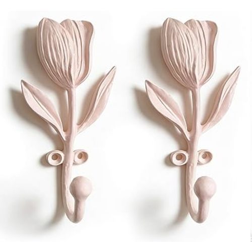 Pink Tulip Wall Hooks 2‑Pack, Sturdy Metal Hanging Hooks