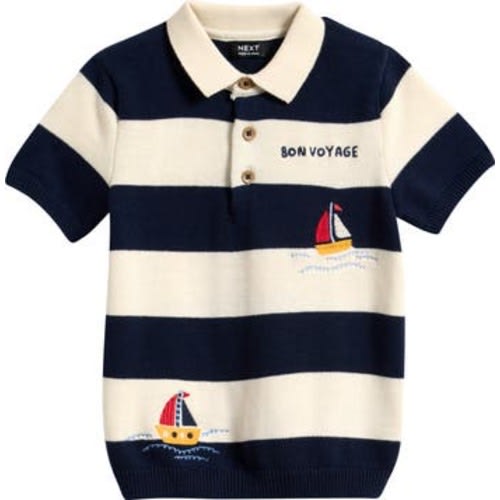 Kids' Stripe Boat Print Cotton Polo