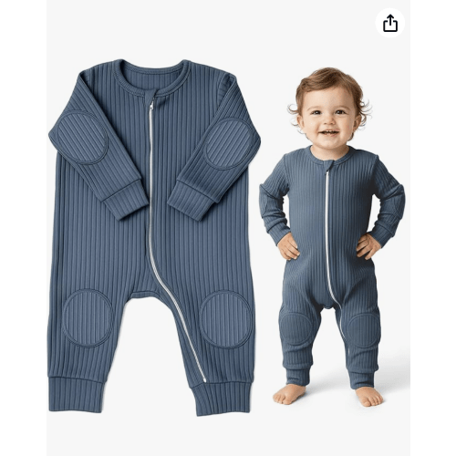 NurtureNauts® Padded Baby Romper, 100% Cotton, Elbow & Knee Pads, 2-Way Zipper for Crawling & Walking