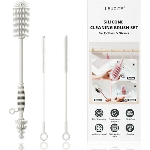 Silicone Cleaning Brush Kit,Water Bottle and Straw Cleaner Brush Set for Tumbler,Baby Bottle,Breast Pump Part,Nipple,Sippy Cup,Glass,Dishwasher Safe,BPA Free,3 Pcs