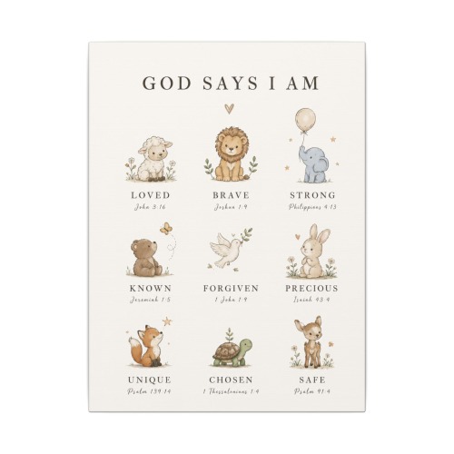 God Says I Am. Nursery Wall Art | Christian Baby Animal Print