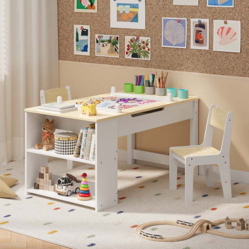 Activity Table and Chairs Set - White & Natrual