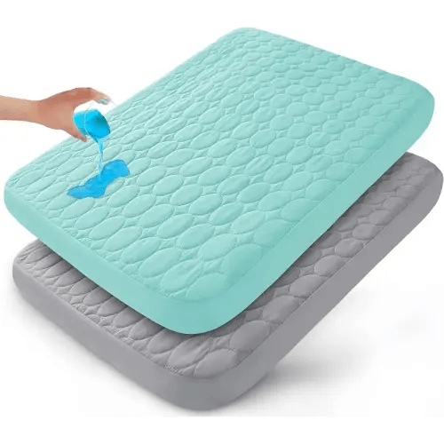 Pack and Play Sheets Fitted Quilted Waterproof Protector, 2 Pack Playard Mattress Pad Compatible with Graco Pack n Play, Mattress Cover fits for Baby Playpen Mattress, Mini Crib, Gray & Aqua