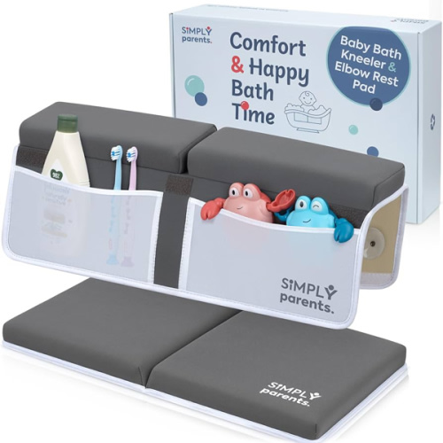 Simply Parents Comfortable Baby Bath Kneeler and Elbow Rest Pad Set - Quick-Dry Non-Slip Bath Kneeling Pad for Bathing Baby, Baby Bath Time Essentials for Newborn, Baby Bath Accessories for Tub