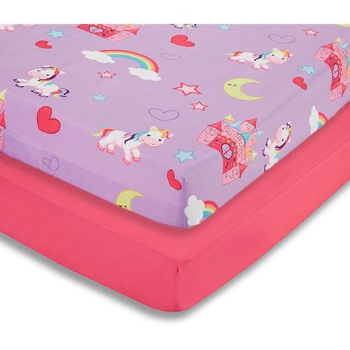 Everyday Kids 2-Pack Girls Crib Sheets, Soft Microfiber, Fits 28x52 Crib Mattress, Unicorn and Hot Pink Nursery Bedding Set