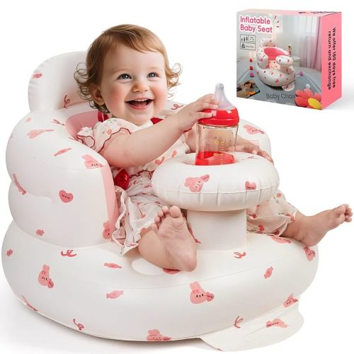 Inflatable Baby Seat,Baby Chair Sit Me Up with Tray and Back Support,Learning to Sit for 4-36 Months,Includes Built-in Air Pump(Pink Bunny)