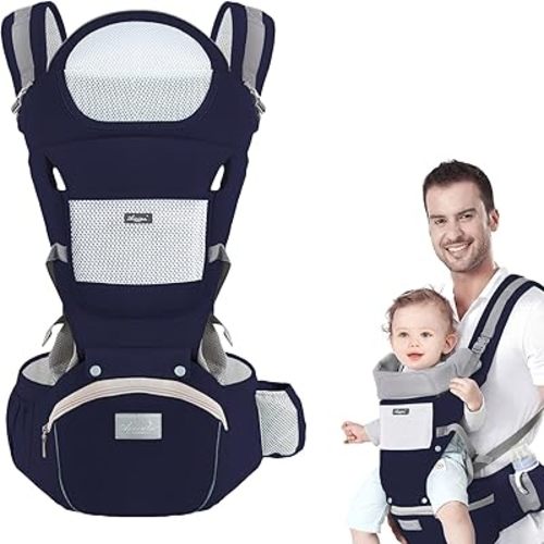 Baby Carrier with Hip Seat, Multi-Functional 9 in 1 Baby Wrap Carrier Newborn to Toddler for All Seasons Ergonomic Baby Sling Carrier Hands Free Baby Backpack Carrier 7-45 lbs (Blue)