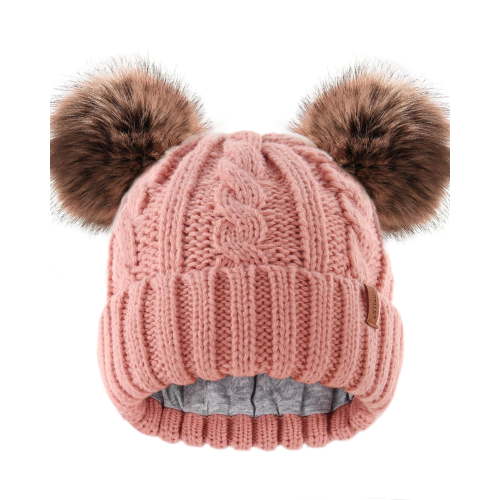 FURTALK Toddler Warm Winter Hat Kids Baby Knitted Soft Beanie with Double Faux Fur Pom Poms for Girls Boys