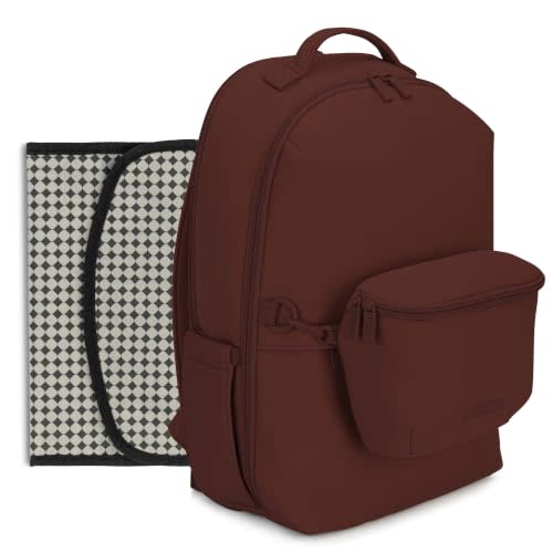 Neoprene Diaper Bag Backpack & Belt Diaper Bag with Insulated Pockets | Wipeable diaper bag & belt bag, soft & easy-clean neoprene material, changing pad, stroller & suitcase straps. 17x12x5.5"
