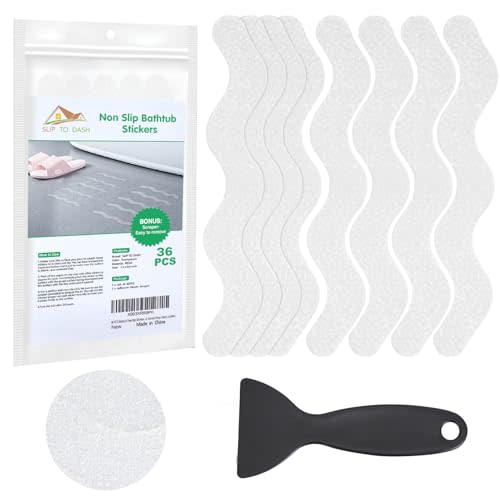 36 PCS Bathtub Non Slip Stickers, Anti Slip Shower Stickers, Shower Non Slip Stickers with Scraper for Bath Tub, Shower Floor, Stairs, Ladders