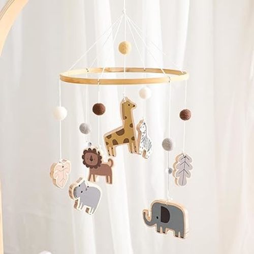 Jungle Animals Mobile for Crib, Handmade Nursery Mobile,Baby Bedroom Hanging Decoration Toy