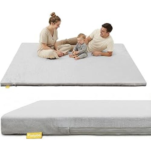 79" ×71" Padded Baby Play Mat for Floor, 1.2" Thick Machine Washable Foam Playmat, Soft Tummy Time Crawling Playpen Mat with Non-Slip Bottom, Fits 79" x71" Playpens
