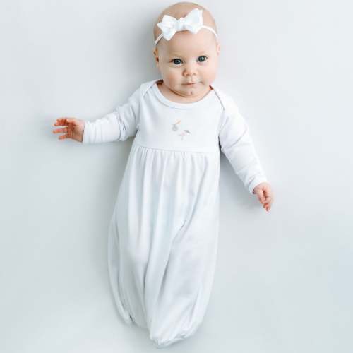 Unisex Baby Take Me Home Gown - Vintage Stork - White Pima Cotton – Magnolia Baby