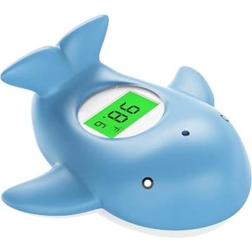 Baby Bath Thermometer for Infant & Toddler, Floating Digital Water Thermometer with 3‑Color LED Backlight, Baby Bath Toy, Hot & Cold Alert, BPA‑Free,Light Blue Whale