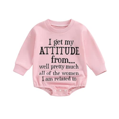Douhoow Baby Girl Sweatshirt Romper I Get My ATTITUDE Romper Infant Baby Bodysuit Cute Fall Winter Clothes