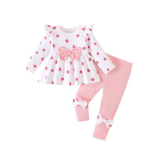 Renotemy Baby Girl Clothes Fall Winter Cute Toddler Girls Outfits 3M-3T | Long Sleeve Ribbed Sweatshirt and Pants Set,Toddler Girls Sweet Birthday Gifts,Cute Ruffle Bow Daily Holidays Clothing Set