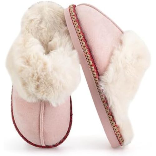 Women's Fuzzy Memory Foam Slippers Ultra Plush Warmth Memory-Foam Support & Stylish Cozy Design Non-Slip Rubber Sole Indoor & Outdoor House Slippers for Women