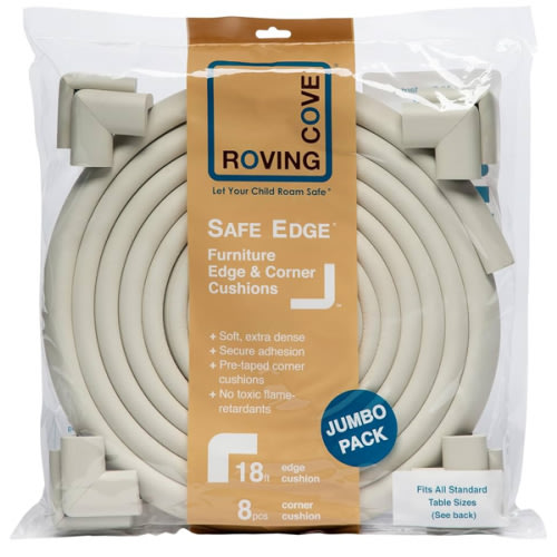 Roving Cove HeftyFit Edge Corner Protector Baby Proofing (Large 18ft Edge 8 Corners), Heavy-Duty, Soft NBR Rubber Foam, Furniture Fireplace Safety Bumper Guard, 3M Adhesive, Oyster White (Off White)