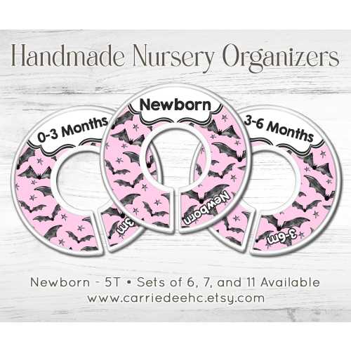 Pink Bat Baby Closet Dividers, Girls Gothic Nursery Organizer, Pink Girly Goth Bat Nursery Decor, Newborn to 5T Size Organizers
