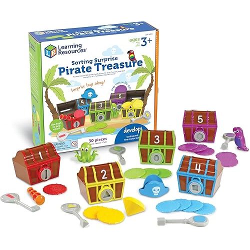 Learning Resources Sorting Surprise Pirate Treasure - 30 Pieces, Ages 3+ Color, Sorting & Matching Skills Toy, Fine Motor Skills Toys for Toddlers, Preschool Learning Toys