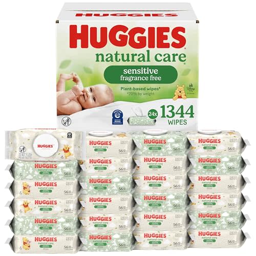 Huggies Natural Care Sensitive Baby Wipes, Unscented, Hypoallergenic, 99% Purified Water, 24 Soft Packs of 56 (1344 Wipes Total)