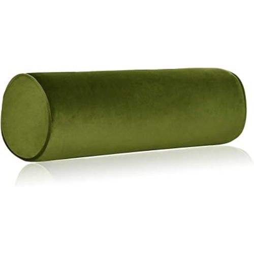 Tinbolunce Memory Foam Roll Pillow for Knee/Leg/Neck - Full Moon Bolster/Round Cylinder Pillow for Sleeping on Side or Back - Removable Cooling Cover Length 18" x 6" Diameter (Lime Green)
