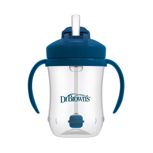 Dr. Brown's Milestones Baby's First Straw Cup, Training Cup with Weighted Straw, 9oz/270ml, Dark Blue, 6m+