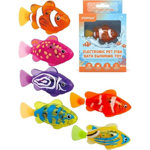 Electronic Pet Fish Bath Swimming Robot Fish Robo Glowing Water Activated Robofish Robotic Alive Swim Fishes Moving Colorful Fishing with LED Lights for Pool Bathtub Adult Cat Dog(6pcs)