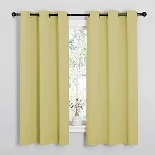 NICETOWN Paler Yellow Blackout Curtains for Bedroom (1 Pair, 42 x 63 inches), Farmhouse Thermal Insulated Room Darkening Drapes for Windows