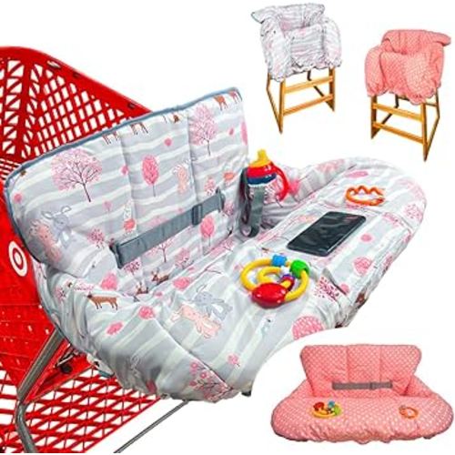 Shopping Cart Cover for Baby Grocery Cart Cover for Baby boy and Baby Girl, High Chair Cover for Baby and Toddler, Baby Registry Gift - Waterproof - Extra Large - Cotton - Double Sided (Coral Pink)