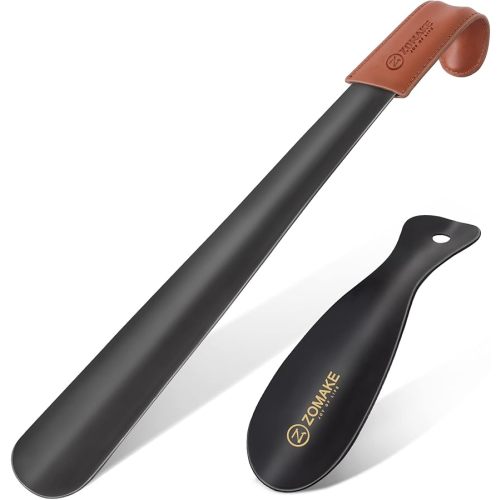 ZOMAKE Long Shoe Horn for Seniors Men,Metal Shoehorn Long handle for Boots, Shoe Spoon Helper