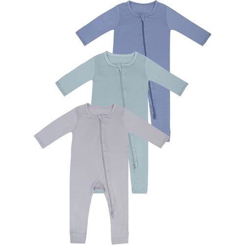 Baby Boys Girls Rayon Footless Long-Sleeve One-Piece Romper Baby Jumsuit Newborn Clothes 3-Pack