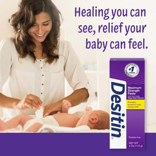 Desitin Maximum Strength Diaper Rash Paste, 40% Zinc Oxide Skin Protectant, 4 oz Tube, Hypoallergenic Baby Barrier Cream
