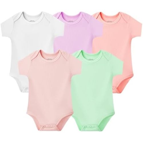 NMK 5-Pack Baby Rayon From Bamboo Bodysuit Boy Girl Clothes Soft Newborn Infant Outfit Short Sleeve Romper