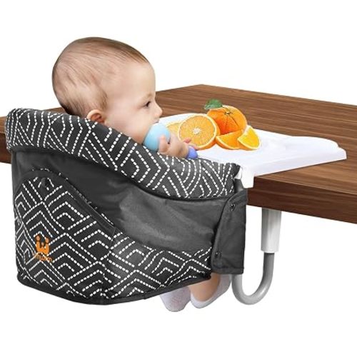 MTWML Hook On High Chair with Tray,Portable Baby High Chair that Attaches to Table,Clip On Fast Table Seat for Babies and Toddlers.Baby Feeding Seat for Dining Tables and Counter(Stripe-Black)