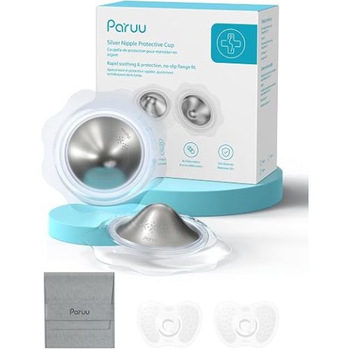 Paruu Silver Nipple Shields with Soft Silicone Flange | 999 Silver Nursing Cups Anti-Slip Design | IBCLC Recommended | Gentle Care & Comfort | Reusable Nipple Protectors for Nursing Moms