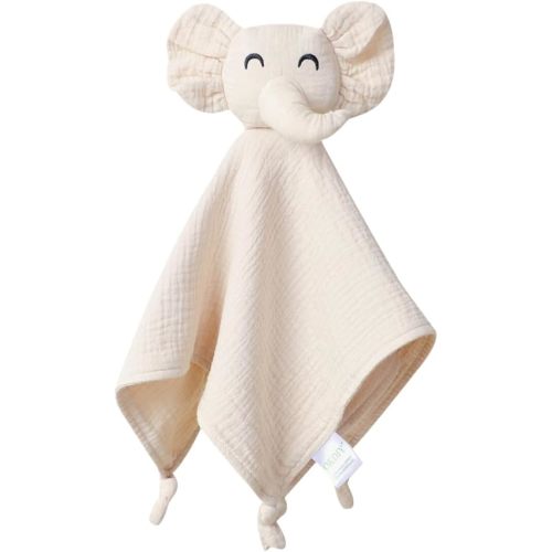 okdiy Organic Cotton Muslin Loveys for Babies,Security Blankets for Baby Lovey,Newborn Baby Gifts for Boys and Girls (Elephant-Khaki)