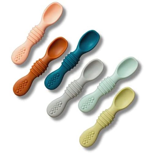 Simka Rose Silicone Baby Spoons First Stage Set - 4.5 Inch Self Feeding Spoons for Babies and Toddlers - Food Safe BPA Free Silicone - Dishwasher and Microwave Safe - Set of 6 (Multicolor)