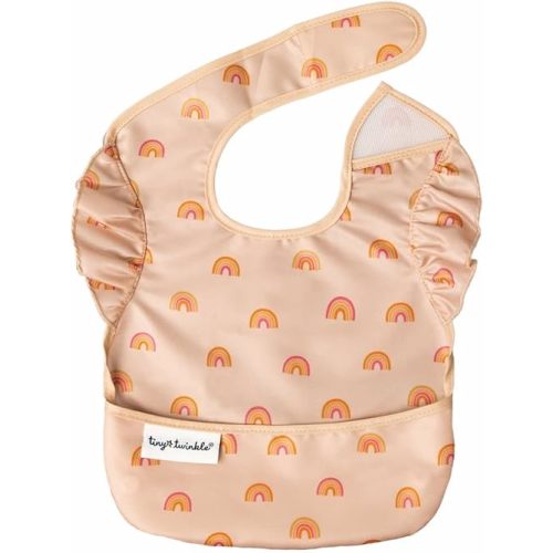 Tiny Twinkle Mess-Proof Baby Bib - Waterproof Bib for Baby Boy or Girl - Machine Washable - Adjustable Closure - PVC, BPA, & Phthalate Free - Great for Travel - Baby Food Bibs, Boho Rainbow