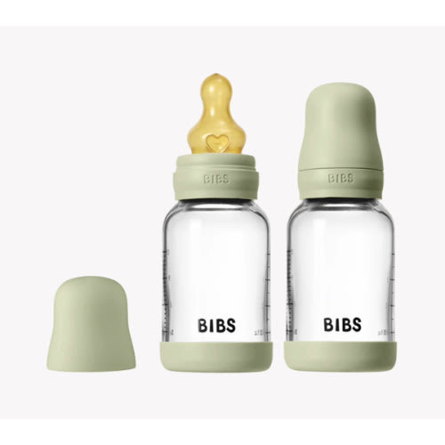 BIBS Glass Baby Bottle 4oz Latex 2-Pack Sage | Slow Flow – Bibsworld store US
