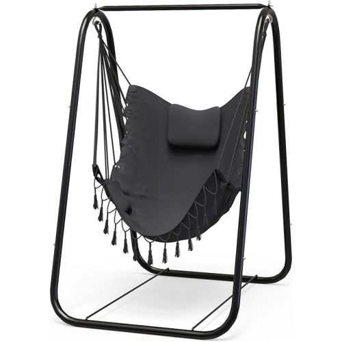 G TALECO GEAR Hammock Chair with Stand,Heavy-Duty and Rustproof Hanging Chair with Stand,Hammock Swing Chair Stand,for Indoor Outdoor Patio Yard Garden Porch (Grey)