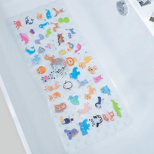 BEEHOMEE Bath Mats for Tub Kids - Large Cartoon Non-Slip Bathroom Bathtub Kid Mat for Baby Toddler Anti-Slip Shower Mats for Floor 35x16,Machine Washable XL Size Bathroom Mats (Zoo)