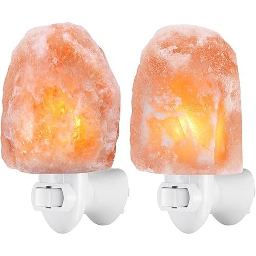 AMIR (Upgraded) Salt Lamp, Natural Himalayan Crystal Salt Light with 4 Bulbs, 11.2oz Mini Hand Carved Night Light, with UL-Certified Wall Plug, Decoration Salt Rock Lamp (2 Pack)