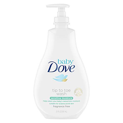 Baby Dove Tip to Toe Baby Wash Sensitive Moisture 20 oz for Sensitive Skin Washes Away Bacteria, Fragrance-Free Baby Wash